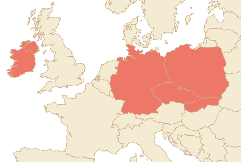 Cartina Europa - Cechia, Slovacchia, Polonia, Germania, Irlanda